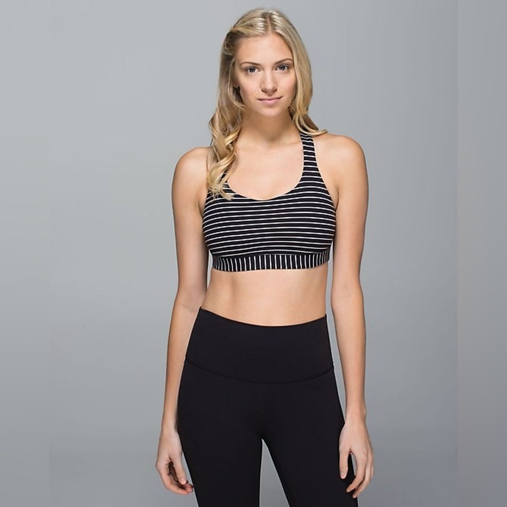 Lululemon 50 Rep Bra Parallel Stripe Black White Size 8